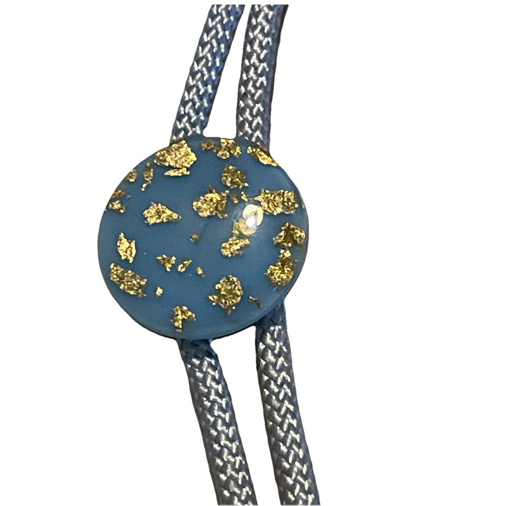 Mid Century Bolo Tie Resin with Gold Flakes BLUE Retro MOD Western